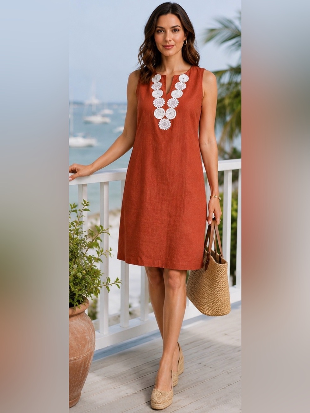 New‼️ 52seven Linen Blend Embroidered Shift Dress Medium 🌼